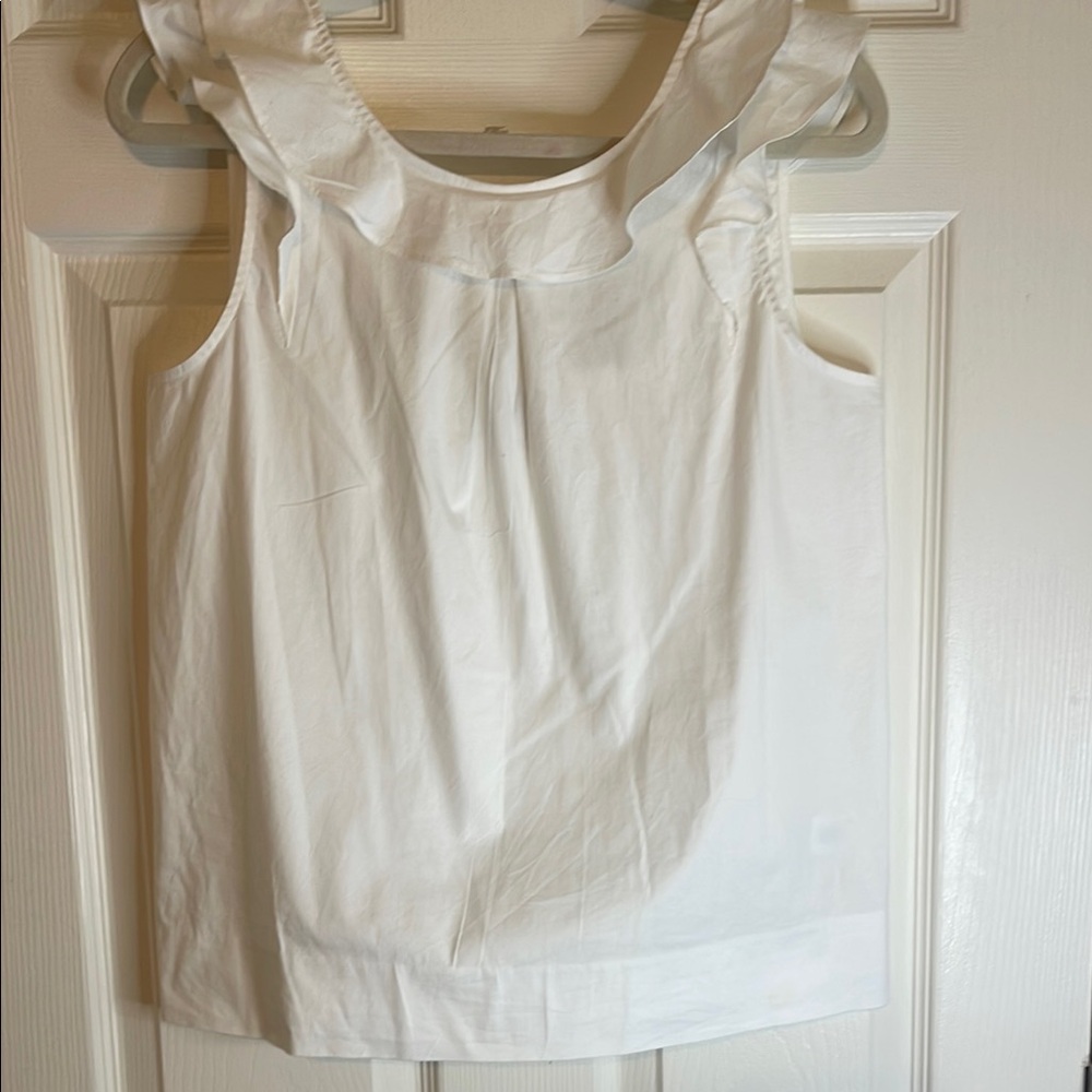 J. Crew White Ruffle Sleeveless Blouse